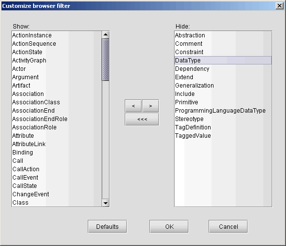 Browser customization dialog