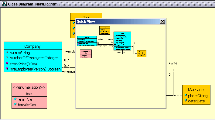 Class diagram quick view window