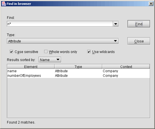 Finding elements in the model browser